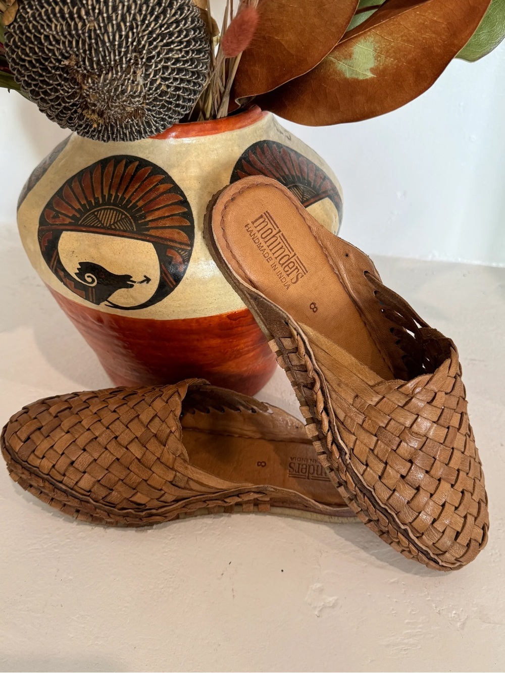 Mohinders Handmade Woven Leather Slide Mule Clogs Brown Size 7